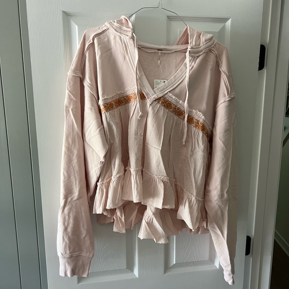Free People Harry Sweater Dusty Pink Hooded Ruffle Pullover